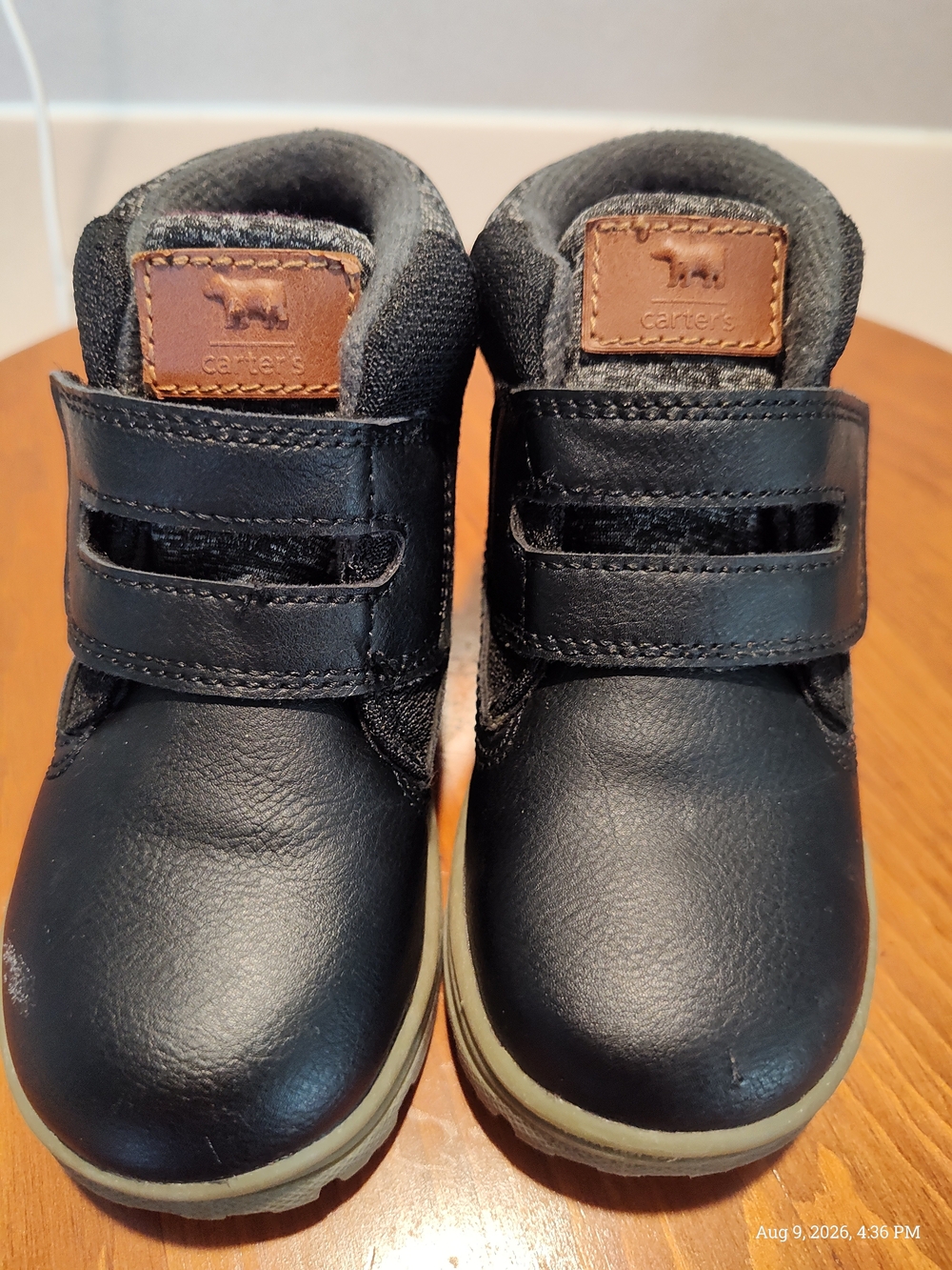 Carter's Black Toddler Velcro Ankle Boots with Brown Accent